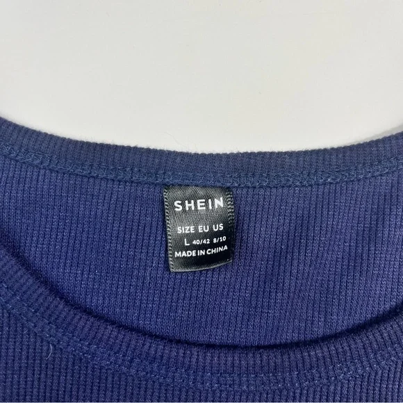 SHEIN Los Angeles Navy Cropped Racerback Spellout Collegiate Graphic Tank Top L - Picture 4 of 6